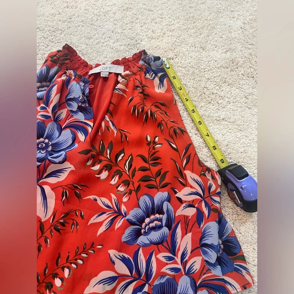 LOFT Floral Layered Tiered Orange and Blue Sleeveless Dress Size Medium